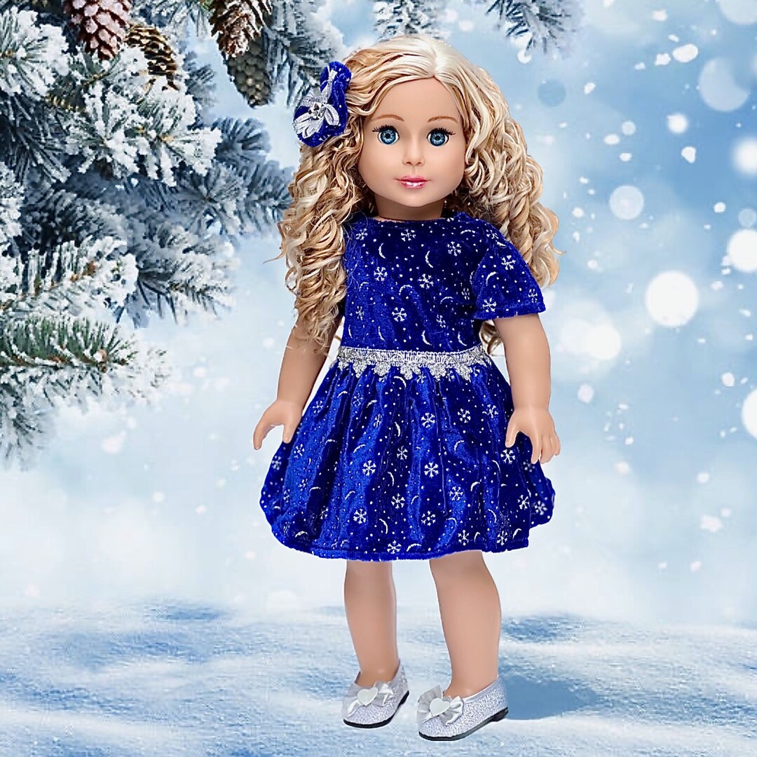 Midnight Blue - Clothes Fits 18 inch Doll - Dark Blue Sparkling Holiday Dress with matching Silver Shoes (Doll Not Included) | MakerPlace by Michaels Midnight Blue - Clothes Fits 18 inch Doll - Dark Blue Sparkling Holiday Dress with matching Silver Shoes (Doll Not Included) | MakerPlace by Michaels